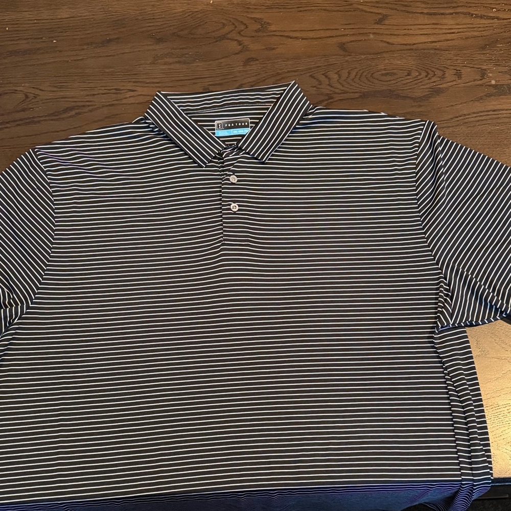 PGA Tour Men's Polo Shirt - Black and White Stripes